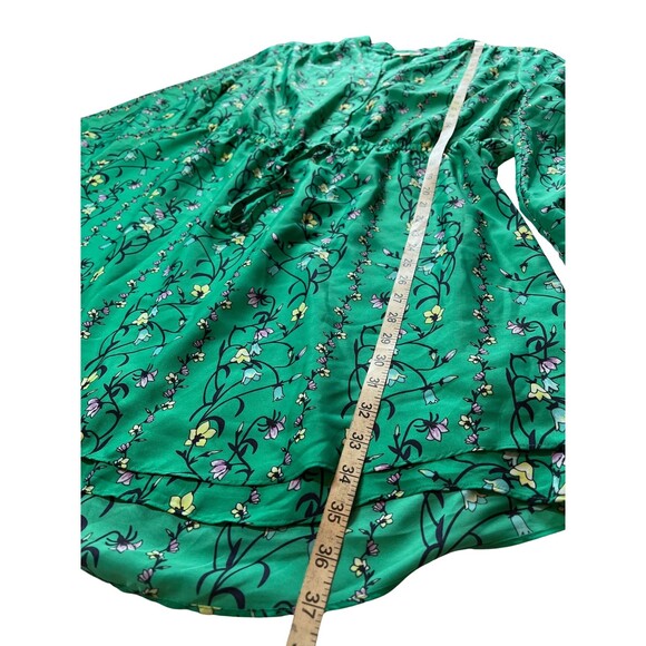 Maison Jules Floral Fit Flare Mini Dress Green Long Blouson Sleeves V-Neck XXL - Picture 10 of 16